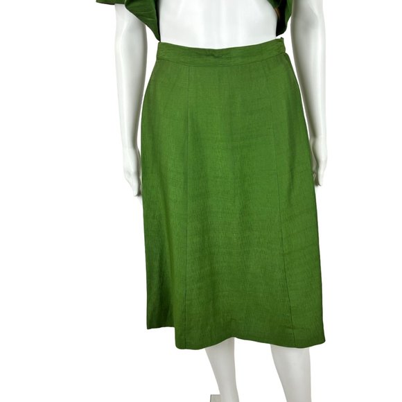 Vintage 70s Suit Set Women's Extra Small Solid Green Silk Blend Skirt Top Busine - Picture 5 of 10